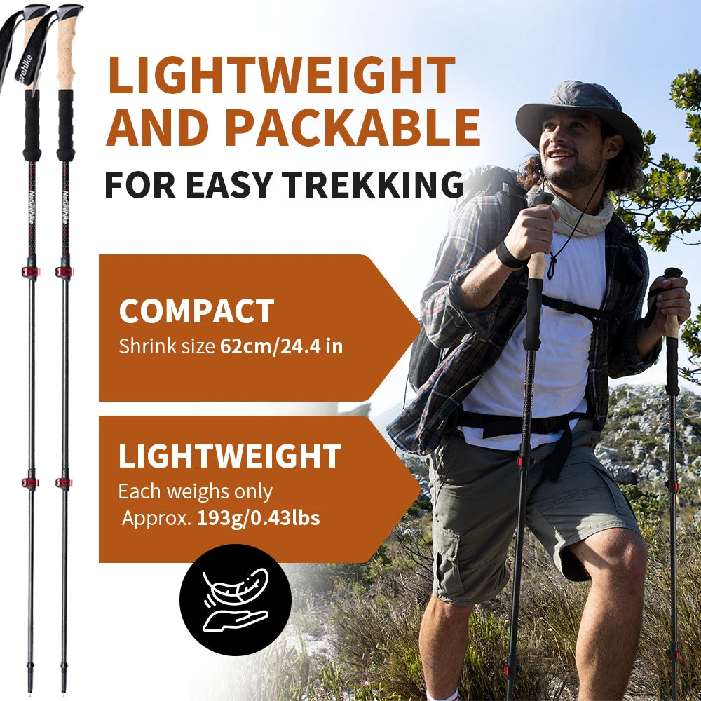 Trekking Poles 2pcs Carbon Fiber Collapsible Telescopic Sticks Lightweight Walking Hiking Stick Climbing Stick