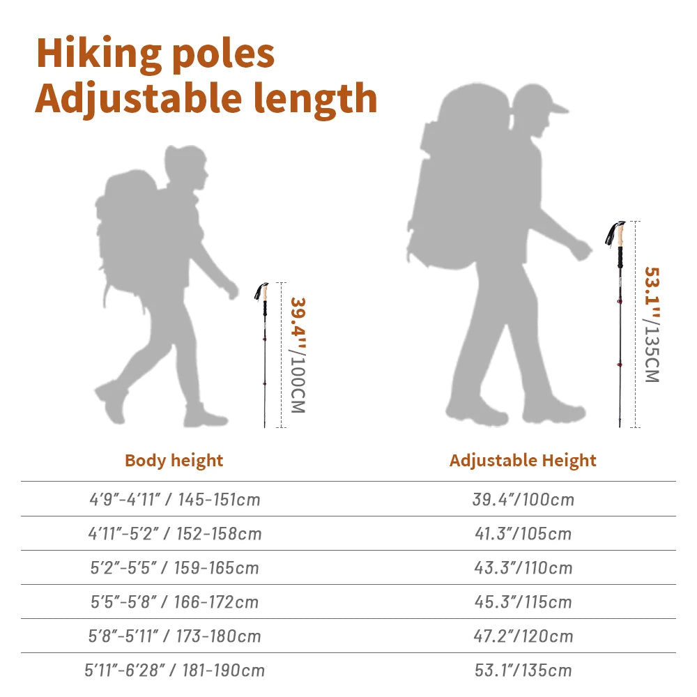 Trekking Poles 2pcs Carbon Fiber Collapsible Telescopic Sticks Lightweight Walking Hiking Stick Climbing Stick