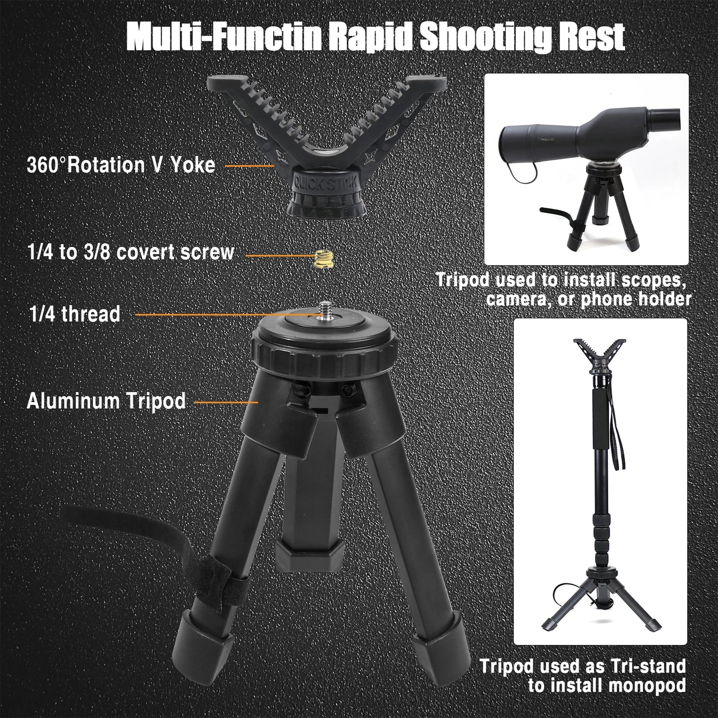 Tactical Shooting Rest Adjustable Height Compact Rifle Shooting Tripod for Shooting/Hunting