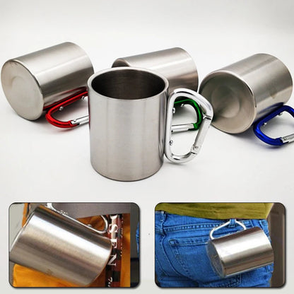 220Ml Stainless Steel Cup for Camping Traveling Outdoor Cup with Handle Carabiner Climbing Backpacking Hiking Portable Cups