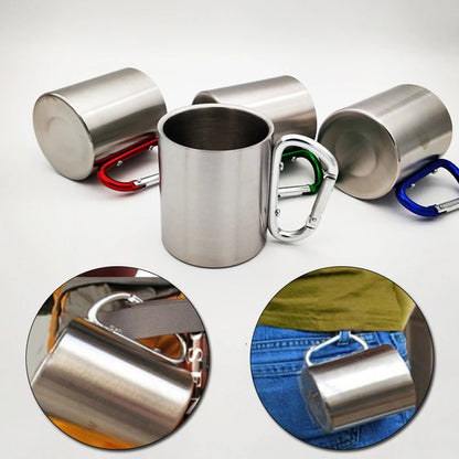 220Ml Stainless Steel Cup for Camping Traveling Outdoor Cup with Handle Carabiner Climbing Backpacking Hiking Portable Cups