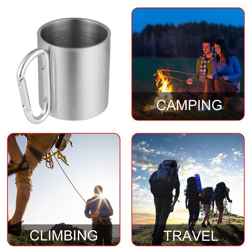 220Ml Stainless Steel Cup for Camping Traveling Outdoor Cup with Handle Carabiner Climbing Backpacking Hiking Portable Cups