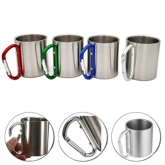 220Ml Stainless Steel Cup for Camping Traveling Outdoor Cup with Handle Carabiner Climbing Backpacking Hiking Portable Cups